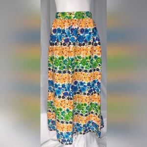 Vintage Handmade Maxi Skirt Bright Colorful Floral Print Size Small/XS 26" Waist